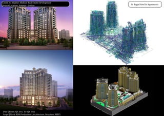 Date | From: Q3 2012 To: Q4 2012
Scope | Revit BIM Production (Architecture, Structure, MEP)
St. Regis Hotel & Apartments
Client: Al Maabar-Abdoun Real Estate Development
Project Location: Amman - Jordan
 