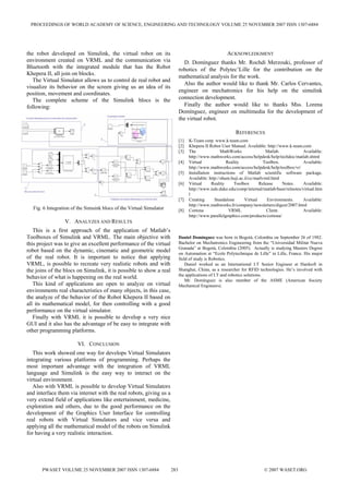PROCEEDINGS OF WORLD ACADEMY OF SCIENCE, ENGINEERING AND TECHNOLOGY VOLUME 25 NOVEMBER 2007 ISSN 1307-6884




the robot d...