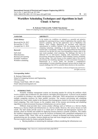 Workflow Scheduling Techniques and Algorithms in IaaS Cloud: A Survey | PDF