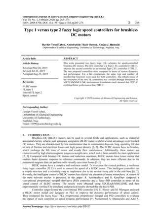 Type 1 versus type 2 fuzzy logic speed controllers for brushless DC ...