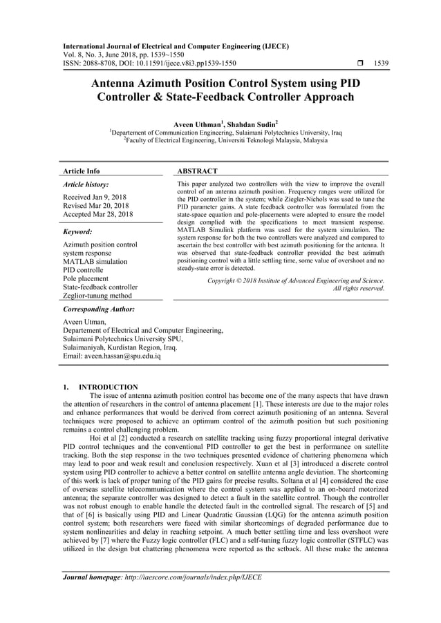 Antenna Azimuth Position Control System using PIDController & State ...