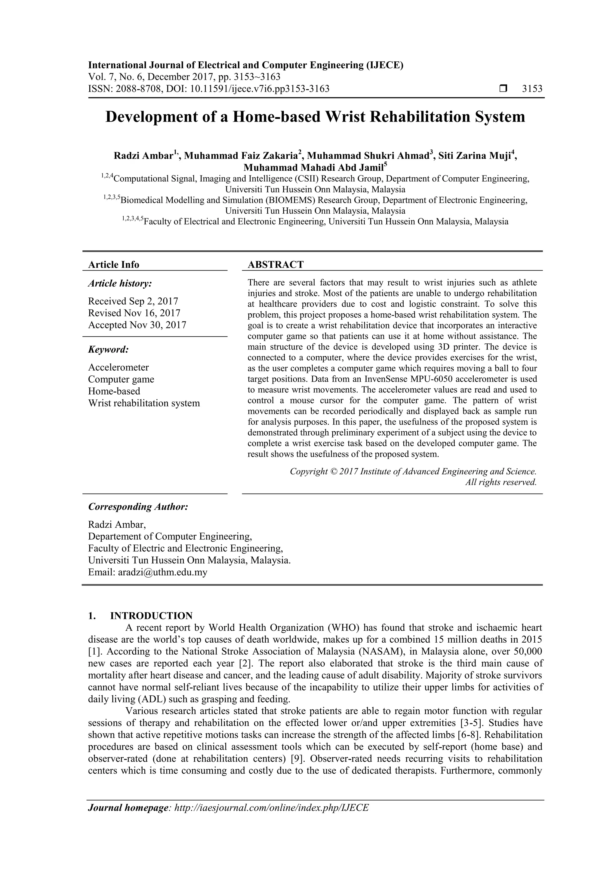 Development of a Home-based Wrist Rehabilitation System | PDF