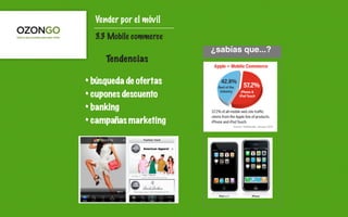 Vender por el móvil
  3.3 Mobile commerce
                        ¿sabías que...?!
     Tendencias

• búsqueda de ofertas
• cupones descuento
• banking
• campañas marketing
 