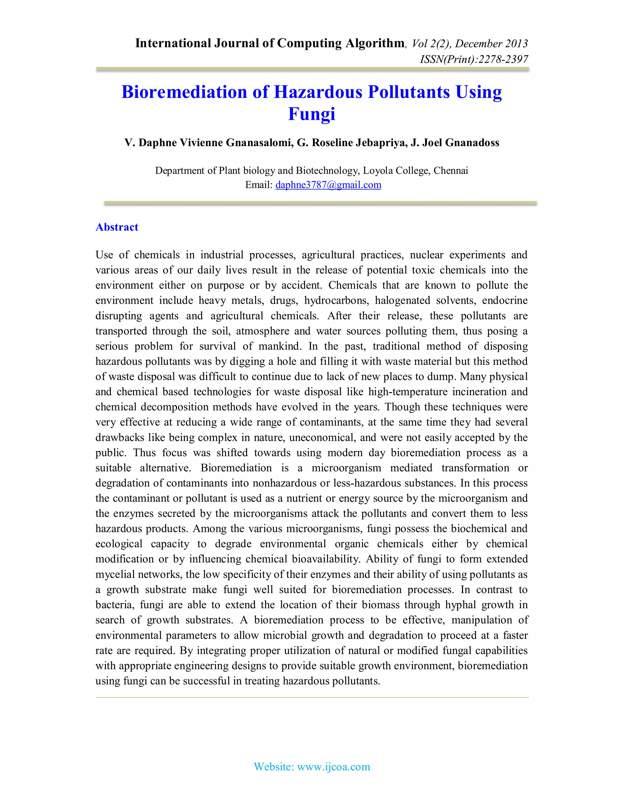 BIOREMEDIATION OF HAZARDOUS POLLUTANTS USING FUNGI | PDF
