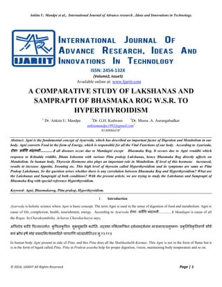 A Comparative Study of Lakshanas and Samprapti of BhasmakRog w.s.r to ...