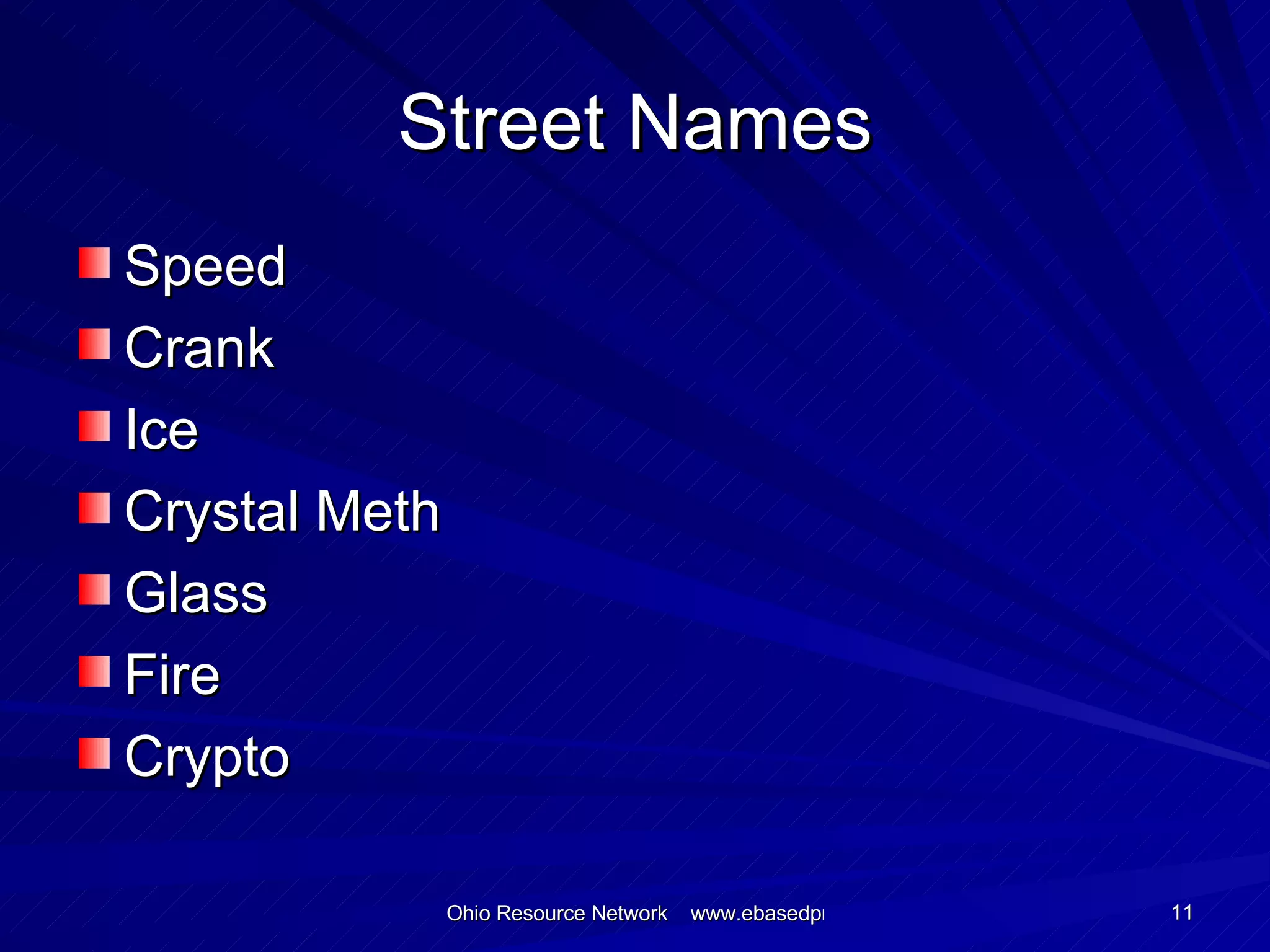 Street Names Speed Crank Ice  Crystal Meth Glass Fire Crypto 