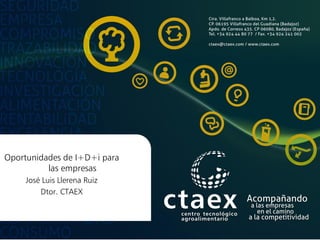 Oportunidades de I+D+i para
las empresas
José Luis Llerena Ruiz
Dtor. CTAEX
 