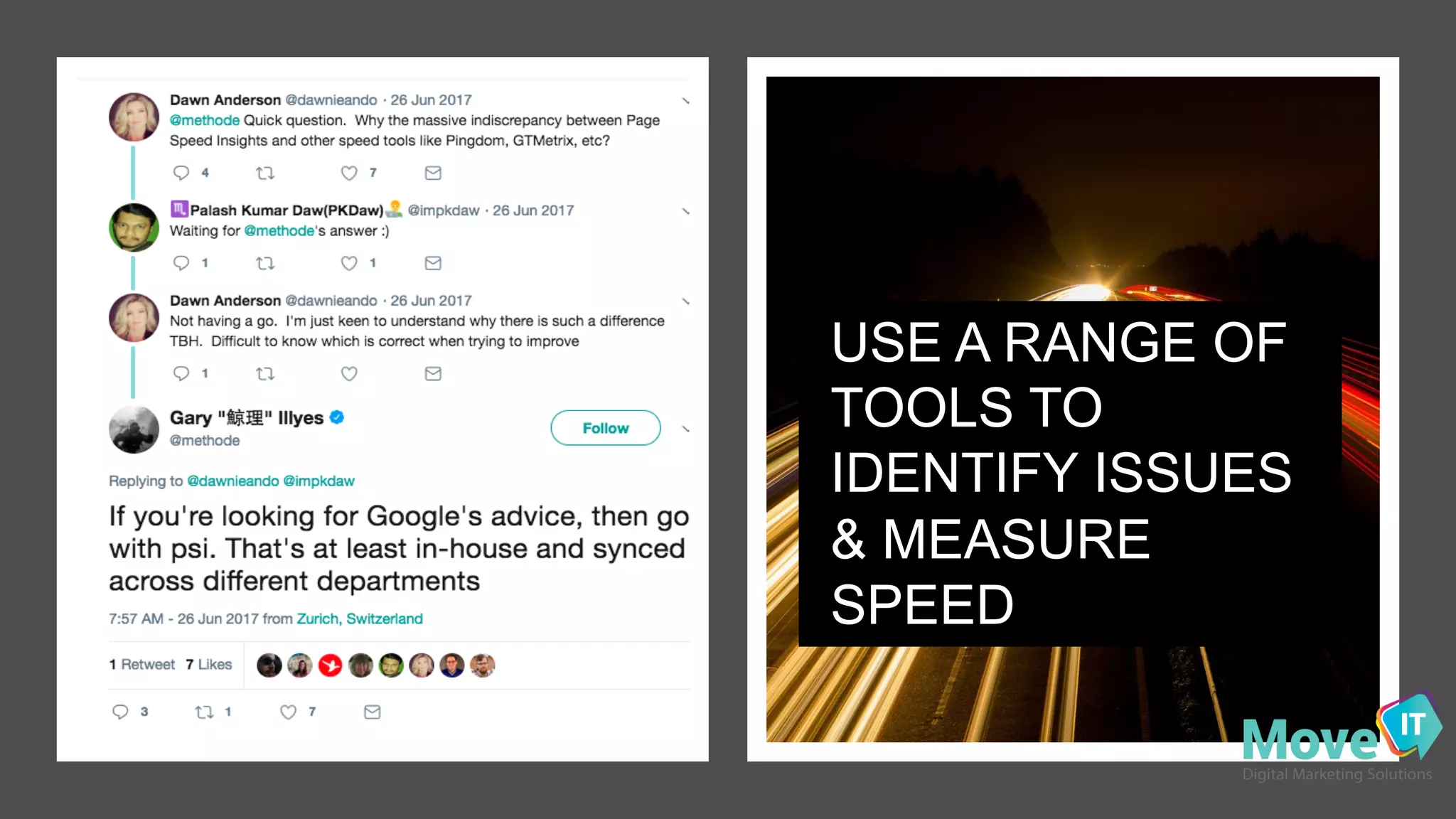 USE$A$RANGE$OF$
TOOLS$TO$
IDENTIFY$ISSUES$
&$MEASURE$
SPEED
 