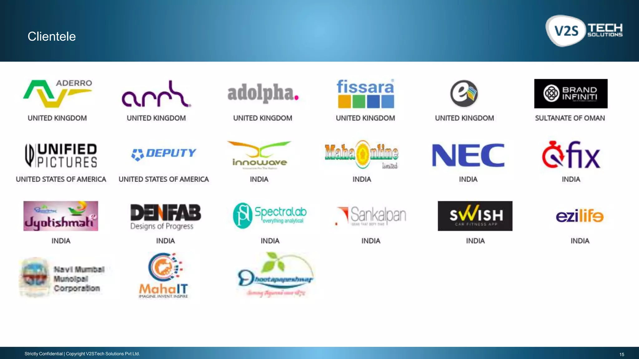 15Strictly Confidential | Copyright V2STech Solutions Pvt Ltd.
Clientele
 