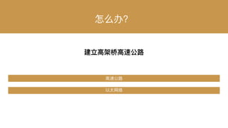 怎么办？
建⽴立⾼高架桥⾼高速公路路
⾼高速公路路
以太⽹网络
 