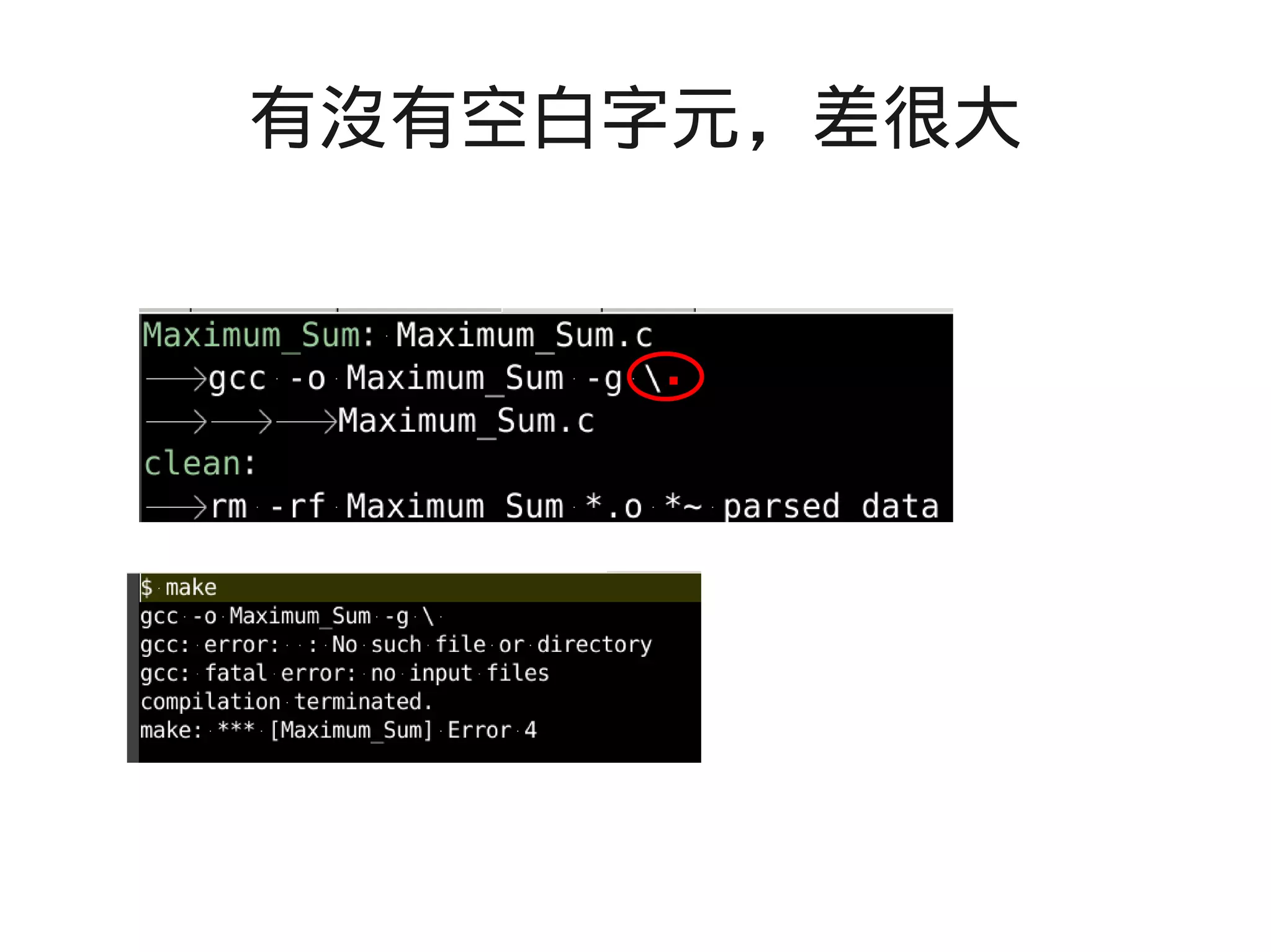 有沒有空白字元，差很大
.
 
