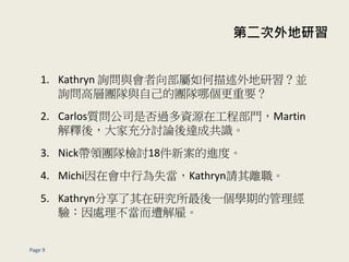 ڶ
Page 9
1. Kathryn ԃc򲿌K
ԃߌӈFcԼĈFĂҪ
2. Carlos|˾Ƿ^YԴڹ̲TMartin
ᣬҳӑՓ_ɹR
3. NickIFꠙzӑ18°Mȡ
4. MichiڕОʧKathrynՈx
5. KathrynоһWڵĹ
򞣺̎͡
 