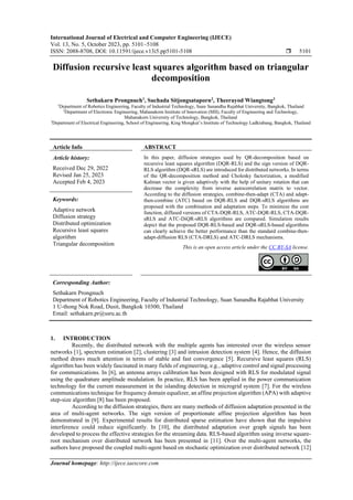Diffusion recursive least squares algorithm based on triangular ...