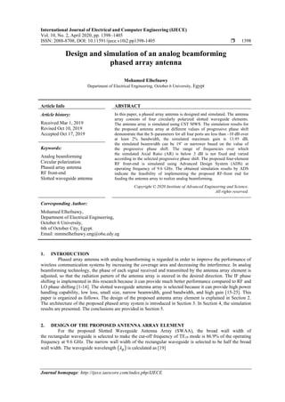 Design and simulation of an analog beamforming phased array antenna | PDF