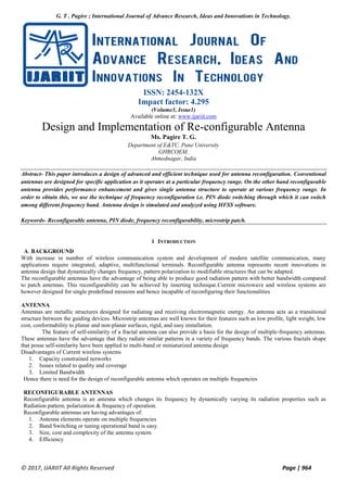 Design and Implementation of Re-configurable Antenna | PDF