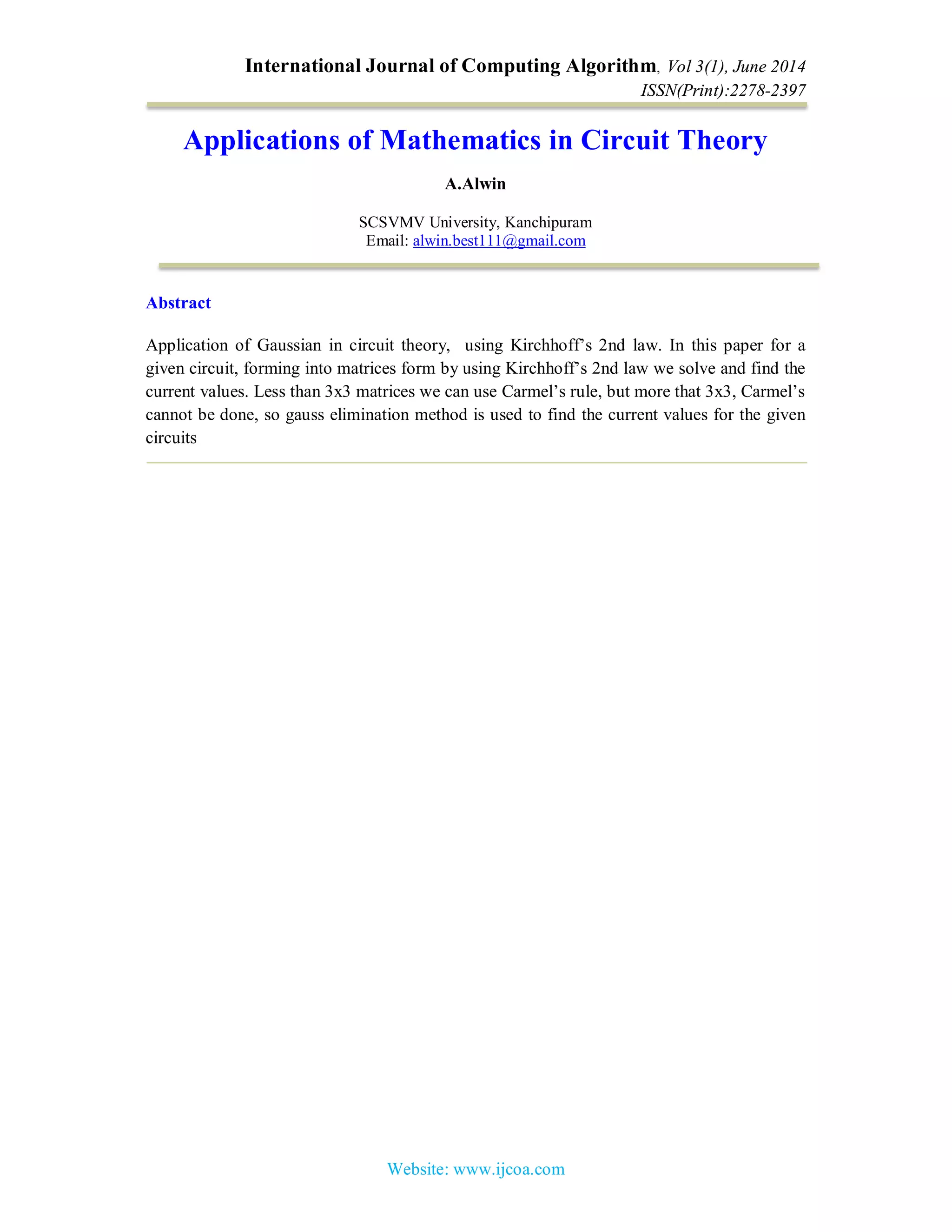 Applications of Mathematics in Circuit Theory | PDF | Physics | Science