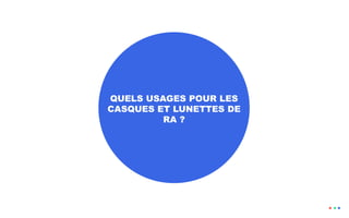 QUELS USAGES POUR LES
CASQUES ET LUNETTES DE
RA ?
 