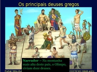 Narrador –  Na montanha mais alta deste país, o Olimpo, viviam doze deuses. 