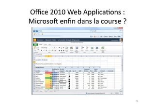 Oﬃce	
  2010	
  Web	
  Applica7ons	
  :	
  
Microso„	
  enﬁn	
  dans	
  la	
  course	
  ?	
  




                                                    73	
  
 