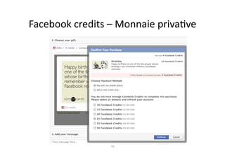 Facebook	
  credits	
  –	
  Monnaie	
  priva7ve	
  




                        79	
  
 