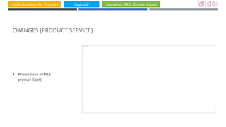 Understanding the Changes Upgrade Scenarios, FAQ, Known Issues
CHANGES (PRODUCT SERVICE)
 Known issue on NCE
product (Cost)
 
