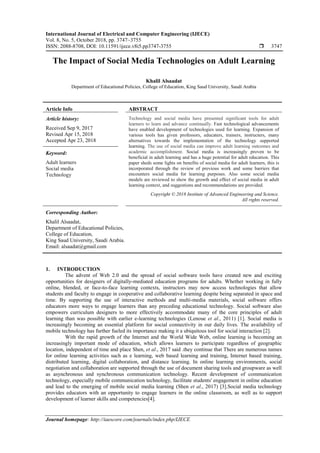 The Impact of Social Media Technologies on Adult Learning | PDF