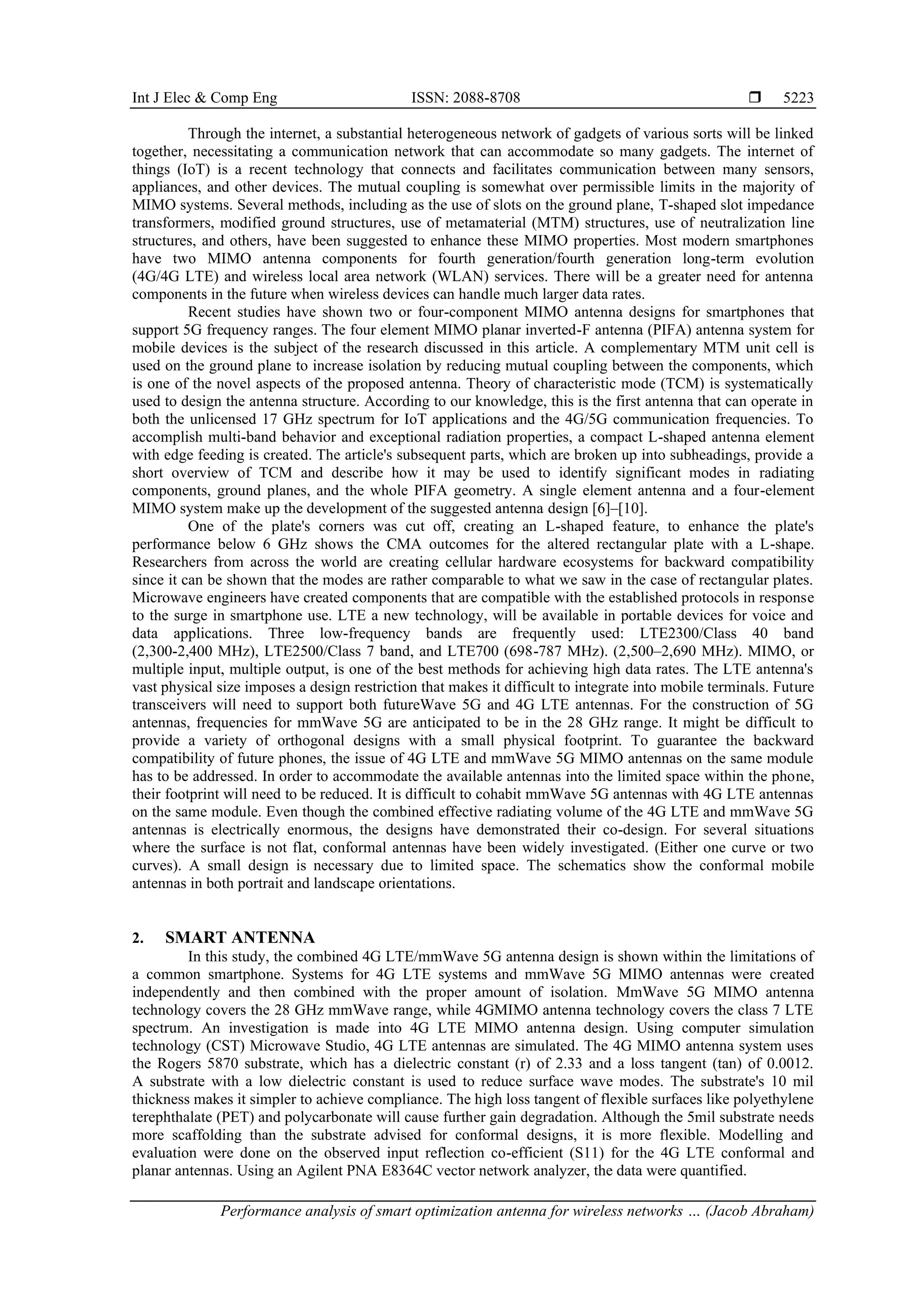 Performance analysis of smart optimization antenna for wireless ...