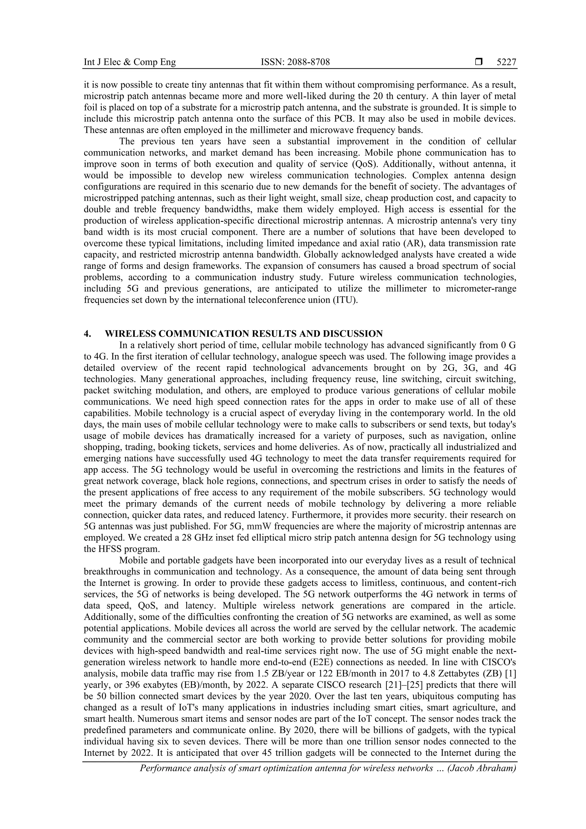 Performance analysis of smart optimization antenna for wireless ...