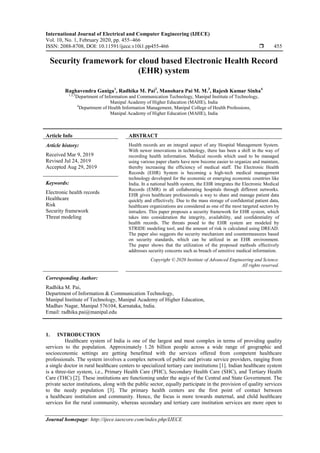 Security framework for cloud based Electronic Health Record (EHR ...