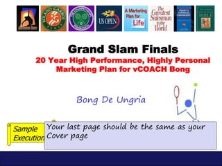 Your blog address
Your
Brand
Logo
2. Keep Eyes on the ball
• Focus on ball from opponent’s racket to just
before I hit it
• 1 second freeze on point of contact; don’t
look up or follow ballpath immediately
• Anticipate
Sample
Execution: Individual Free for All , Element 8
 