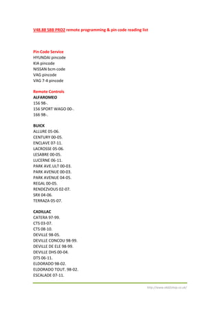 V48.88 sbb pro2 remote programming and pin code reading list | PDF