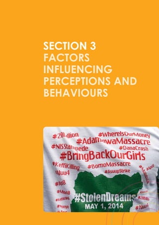 41
SECTION 3
FACTORS
INFLUENCING
PERCEPTIONS AND
BEHAVIOURS
 
