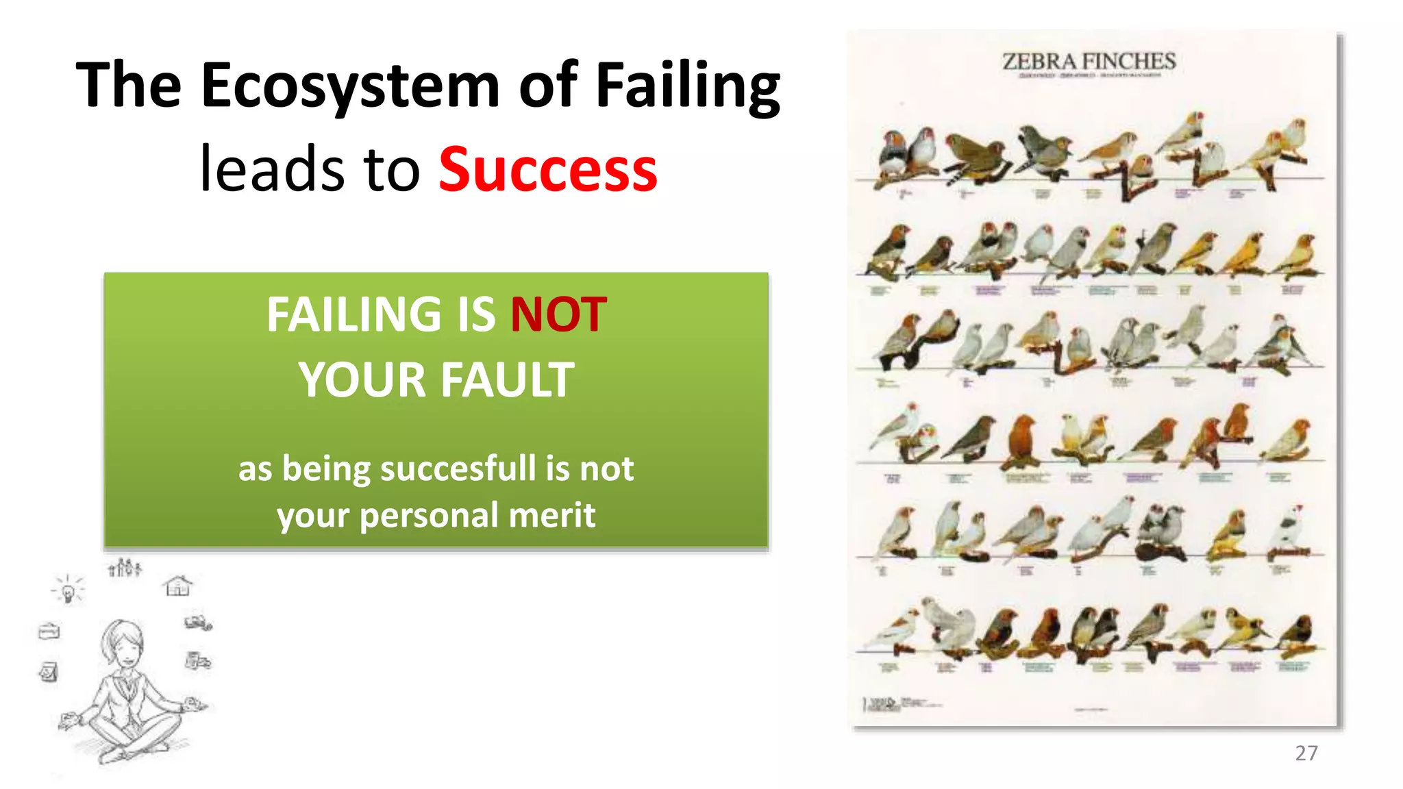 27
The Ecosystem of Failing
leads to Success
FAILING IS NOT
YOUR FAULT
as being succesfull is not
your personal merit
 