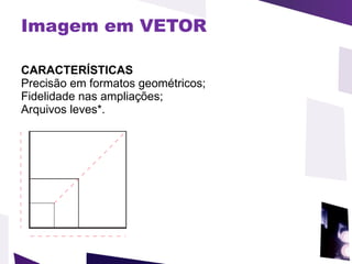 Imagem em VETOR   CARACTERÍSTICAS Precisão em formatos geométricos; Fidelidade nas ampliações;  Arquivos leves*. 