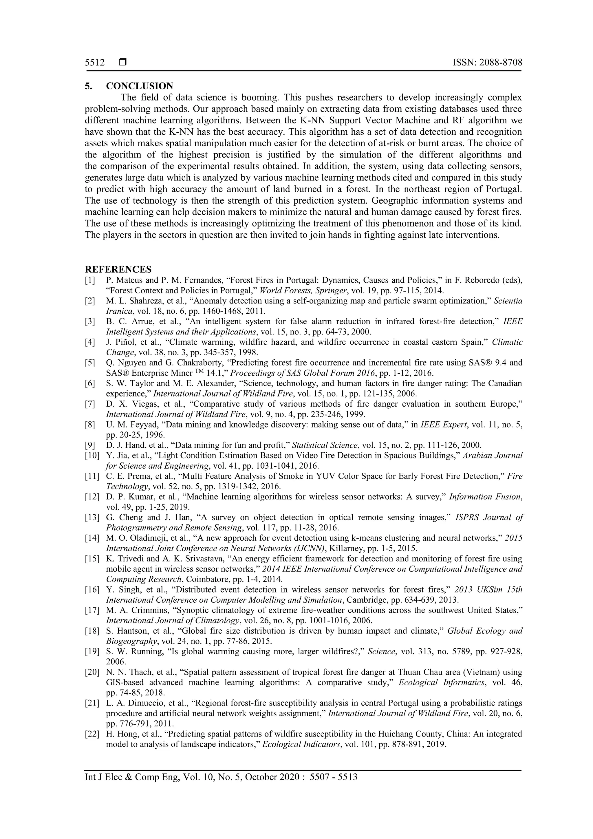 Comparative Study On Machine Learning Algorithms For Early Fire Forest