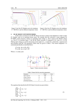 ISSN: 2088-8708
Int J Elec & Comp Eng, Vol. 10, No. 1, February 2020 : 1101 - 1112
1104
Figure 5. Ipv-Vpv PV Module curv...