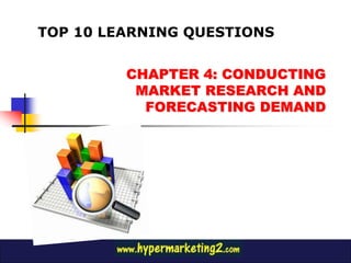 TOP 10 LEARNING QUESTIONS


         CHAPTER 4: CONDUCTING
          MARKET RESEARCH AND
           FORECASTING DEMAND
 