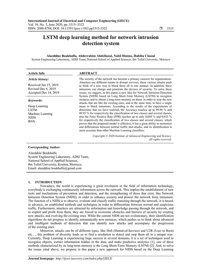 LSTM deep learning method for network intrusion detection system | PDF