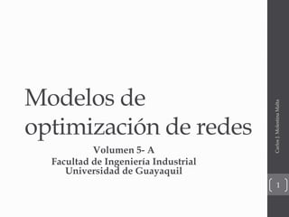 Modelos de
optimización de redes
Volumen 5- A
Facultad de Ingeniería Industrial
Universidad de Guayaquil
CarlosJ.MolestinaMalta
1
 