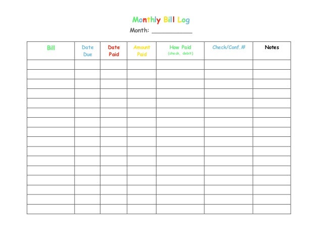 monthly bill log monthly bill format