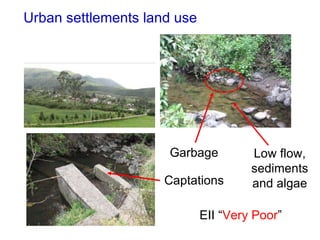 Urban settlements land use Low flow, sediments and algae Captations Garbage EII “ Very   Poor ”  