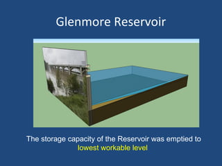 Glenmore Reservoir
The storage capacity of the Reservoir was emptied to
lowest workable level
 