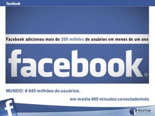 MUNDO: # 845 milhões de usuários.
                            em média 405 minutos conectado/mês
 