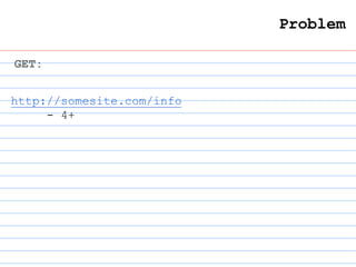 Problem
http://somesite.com/info
- 4+
GET:
 