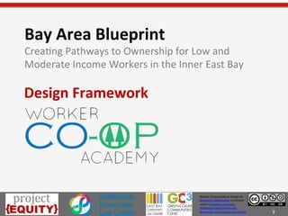 1	
  
Worker	
  Coop	
  Academy	
  Design	
  by	
  
Blueprint	
  Collabora9ve	
  is	
  licensed	
  
under	
  a	
  Crea9ve	
  Commons	
  	
  
A;ribu9on-­‐NonCommercial-­‐
ShareAlike	
  4.0	
  Interna9onal	
  License.	
  
Bay	
  Area	
  Blueprint	
  
Crea9ng	
  Pathways	
  to	
  Ownership	
  for	
  Low	
  and	
  
Moderate	
  Income	
  Workers	
  in	
  the	
  Inner	
  East	
  Bay	
  
Design	
  Framework	
  
 