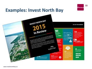 Examples: Invest North Bay
33
www.investinnorthbay.ca
 
