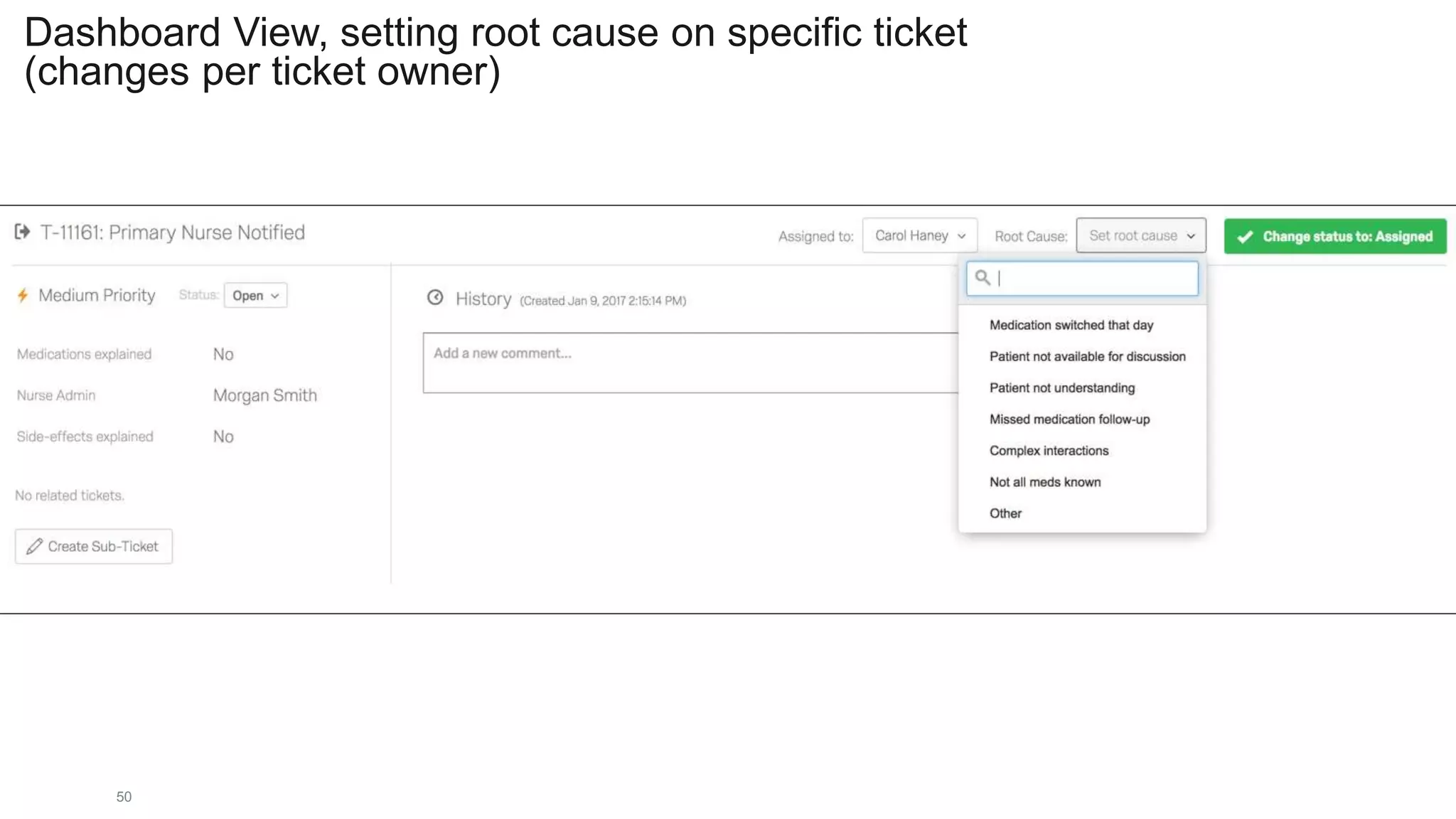 50
Dashboard View, setting root cause on specific ticket
(changes per ticket owner)
 