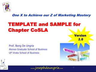 www.josephdeungria.com
1
TEMPLATE and SAMPLE for
Chapter CoSLA
Prof. Bong De Ungria
Ateneo Graduate School of Business
UP Virata School of Business
One X to Achieve our Z of Marketing Mastery
Version
2.0
 