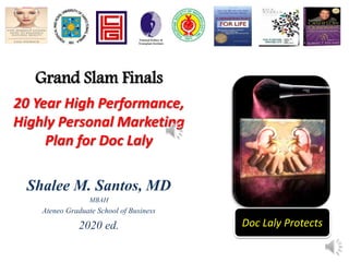 Grand Slam Finals
20 Year High Performance,
Highly Personal Marketing
Plan for Doc Laly
Shalee M. Santos, MD
MBAH
Ateneo Graduate School of Business
2020 ed. Doc Laly Protects
 