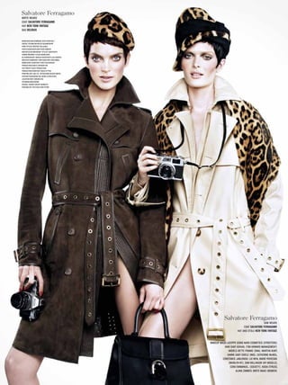 Salvatore Ferragamo
MiRtE WEARS
coAt Salvatore Ferragamo
HAt New York viNtage
BAg Delvaux


Manicure Gina edwards (Kate ryan inc.)
diGital technician Myles BlanKenship
prop stylist whitney hellesen
photo assistants Matthew hawKes
and Myles BlanKenship stylist assistants
carrie weidner, Fleur hooGeveen,
ali Kornhauser MaKeup assistants lisa caMpos
and Katie roBinson hair assistant sean MiKel
Manicurist assistant yuKo tsuchihashi
production ashley herson For
ten twenty eiGht production
production assistant colin lytton
printinG arc laB ltd. retouchinG BlanK diGital
castinG pierGiorGio del Moro (streeters)
location root [BrooKlyn]
caterinG Monterone
special thanKs vervet MonKeys
provided By the evolution store




                                                            Salvatore Ferragamo
                                                                                          SAM WEARS
                                                                           coAt Salvatore Ferragamo
                                                                      HAt And StolE New York viNtage


                                                 MAkEup MAud lAcEppE uSing nARS coSMEticS (StREEtERS)
                                                           HAiR SHAy ASHuAl (tiM HoWARd MAnAgEMEnt)
                                                              ModElS BEttE FRAnkE (dnA), MARtHA Hunt,
                                                             HAnnE gABy odiElE (iMg), cAtHERinE McnEil,
                                                          conStAncE JABlonSki, liu WEn, MARiE piovESAn
                                                              (MARilyn ny), SAM RollinSon (ny ModElS),
                                                               coRA EMMAnuEl, (SociEty), kASiA StRuSS,
                                                                    AlAnA ZiMMER, MiRtE MAAS (WoMEn)
 